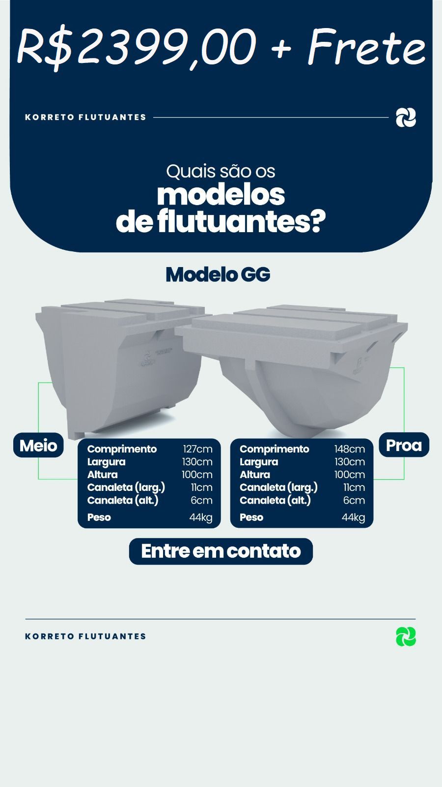 Flutuador Korreto Modelo GG para casa flutuante de maior porte